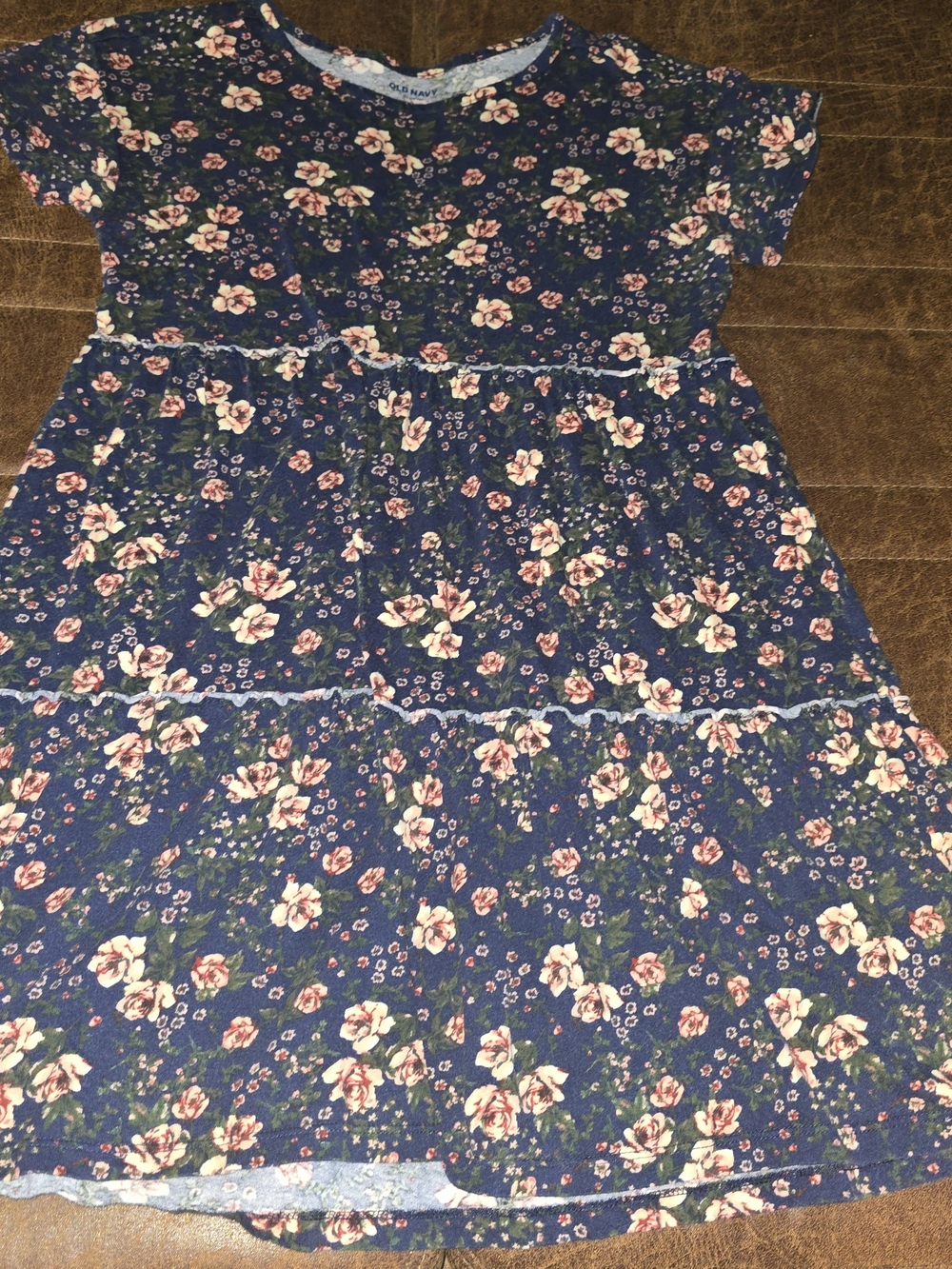 Old Navy Navy Floral Tiered Girls Dress Size XL (14-16)